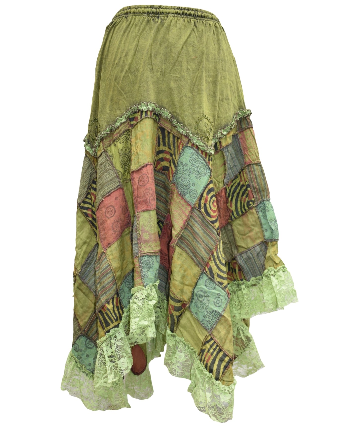 Patchwork Bohemian Lace Hem Cotton Pixie Skirt