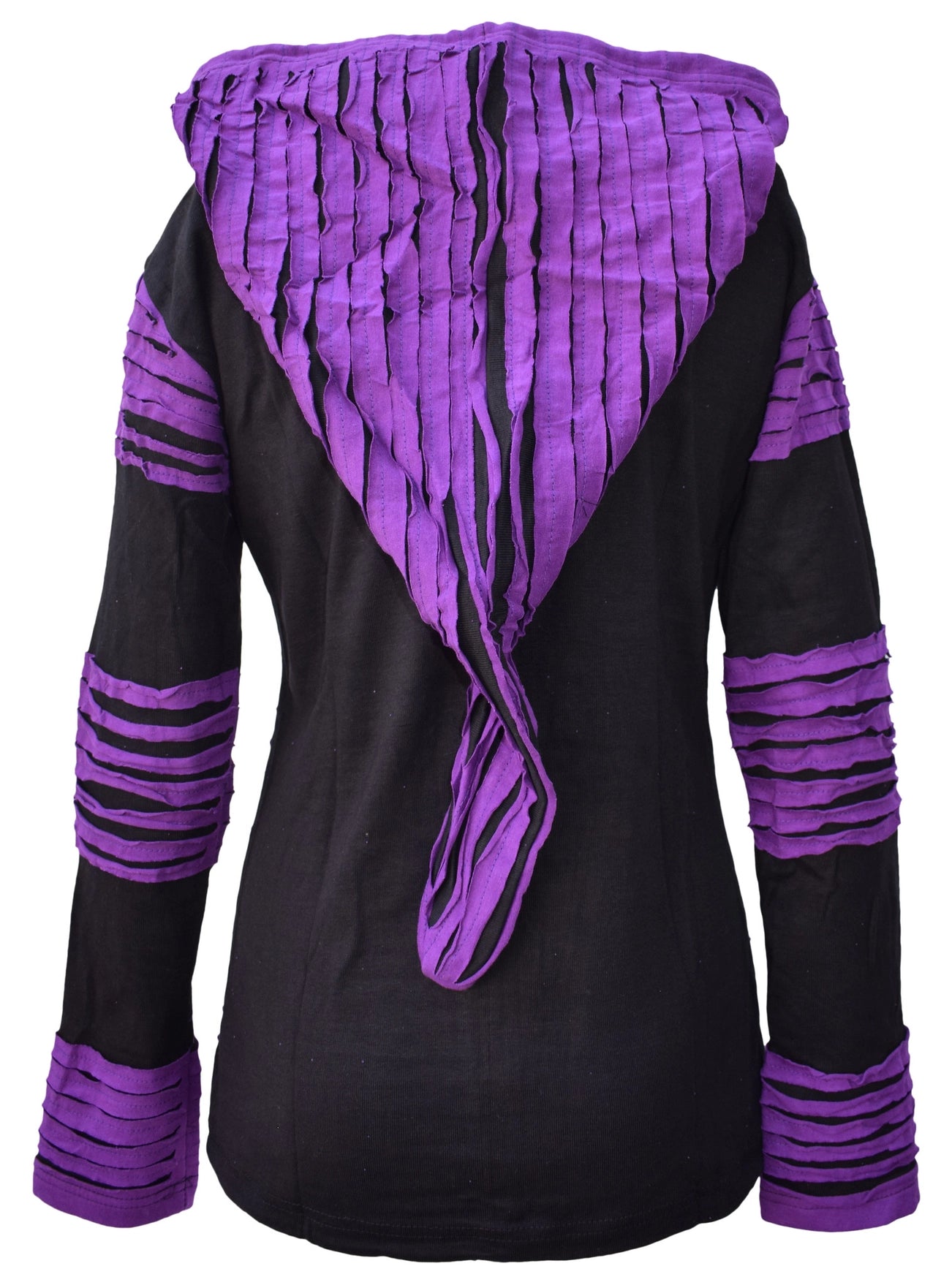 Womens Gothic Long Hood Razorcut Purple Black Goth Hoodie