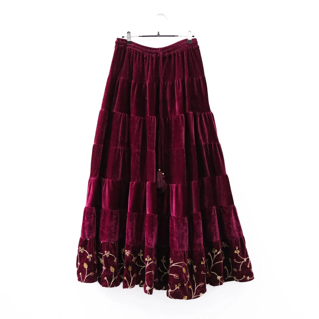 Flowy Embroidery Velvet Skirt