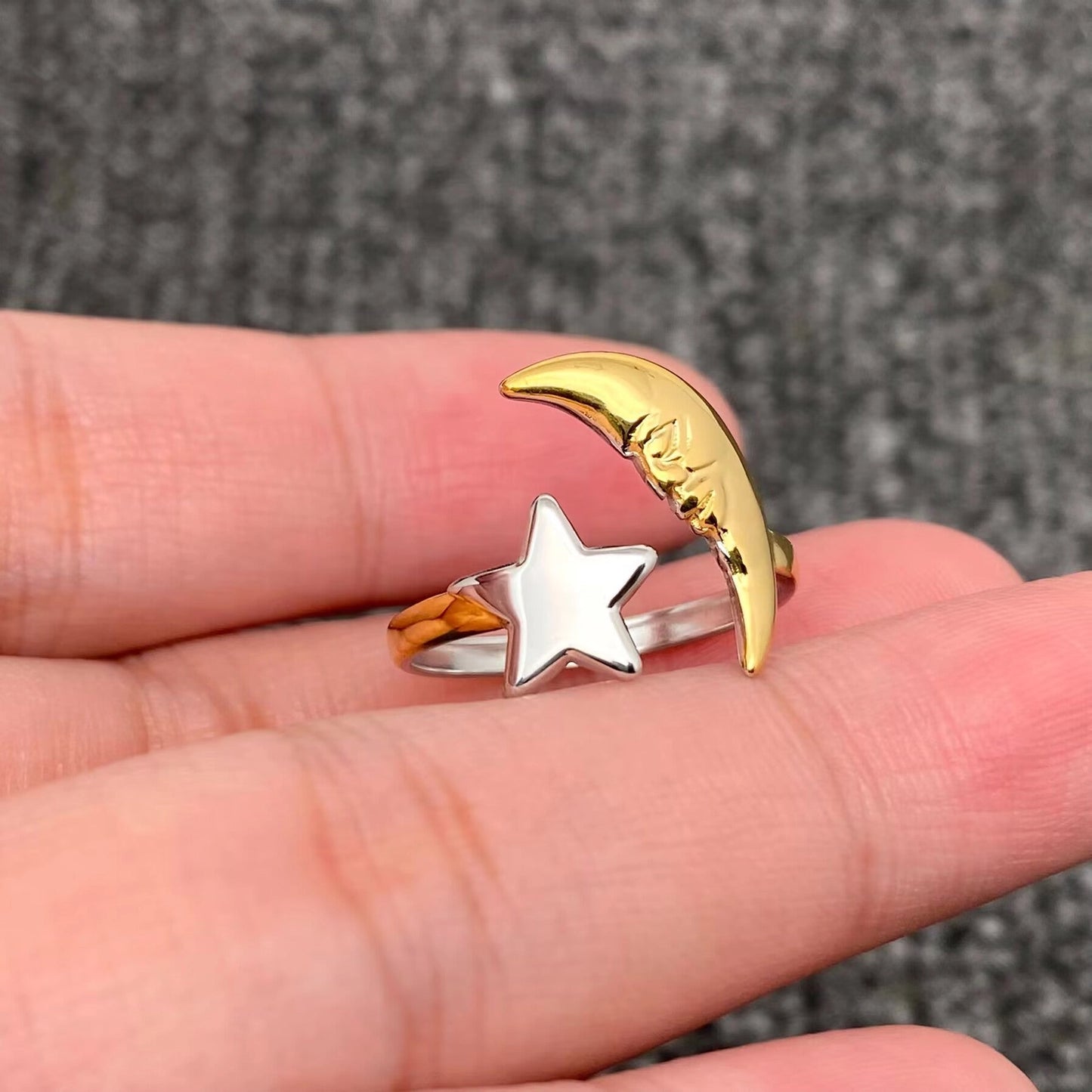 Two Tone Moon 18K Gold Plated S.Steel Ring