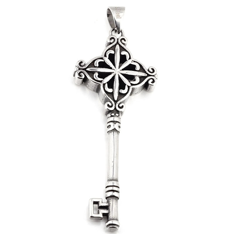 Stainless Steel Large Key Pendant Necklace