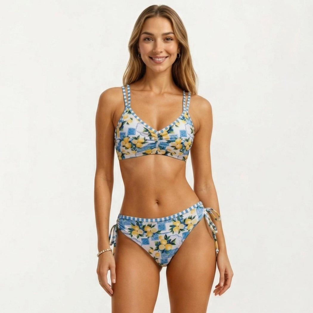 2-Piece Bikini Set with Double Strap Top Side Tie Bottom