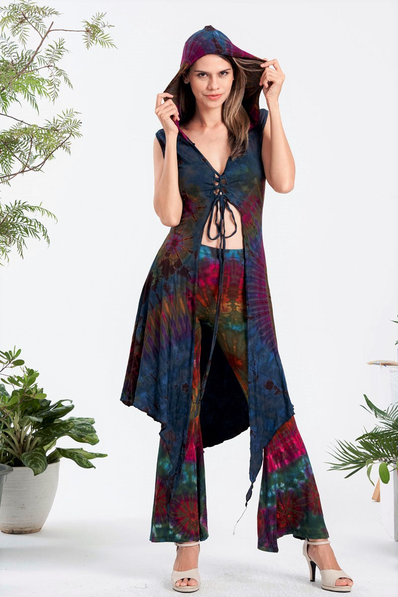 Long Hooded Tie-Dye Crop Top