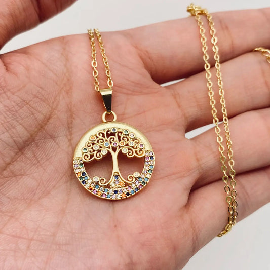 Colorful "Tree of Life" Stainless Steel Necklace