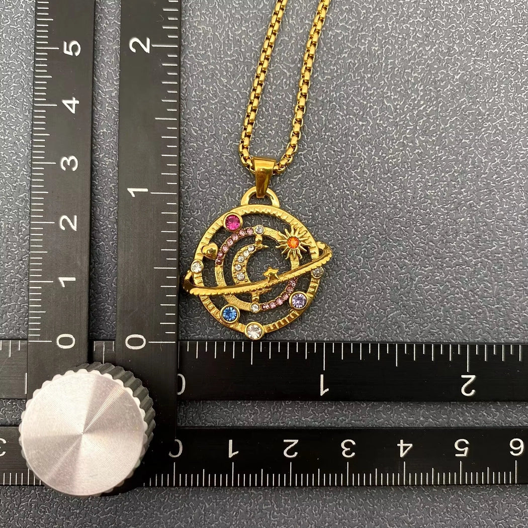 Star Moon Universe 18K Gold Plated Ss Necklace
