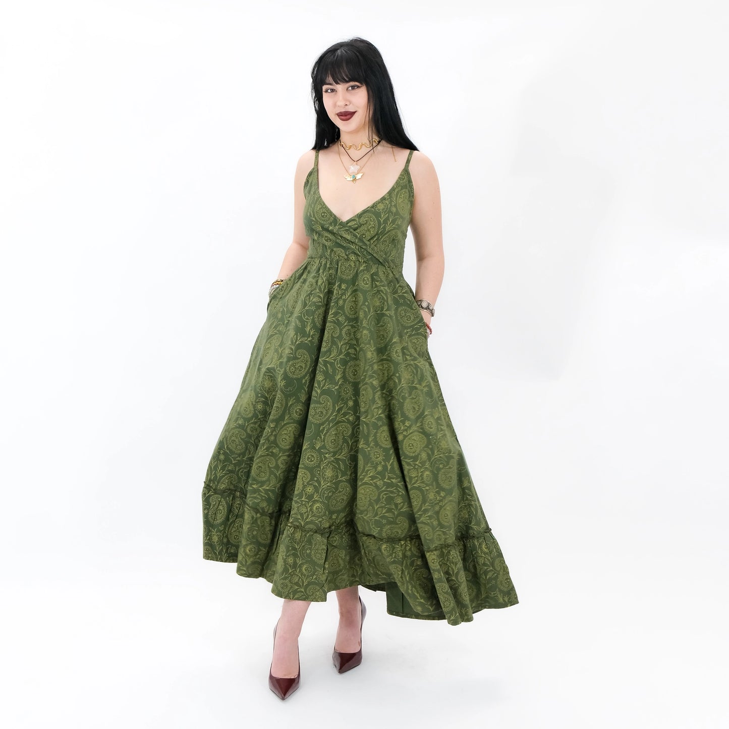 Cottage Bloom Green Paisley Maxi Dress