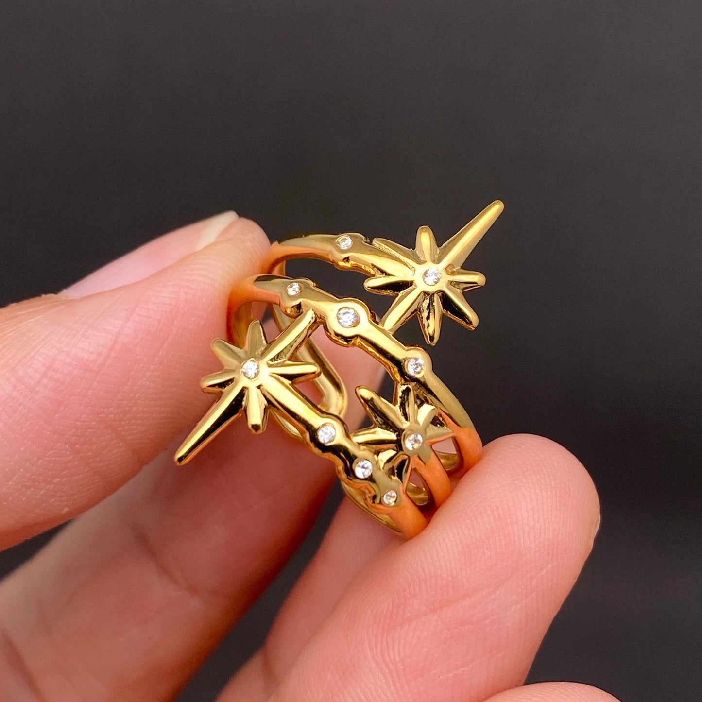 Two Tone Stars 18K Gold Plated S.Steel Ring