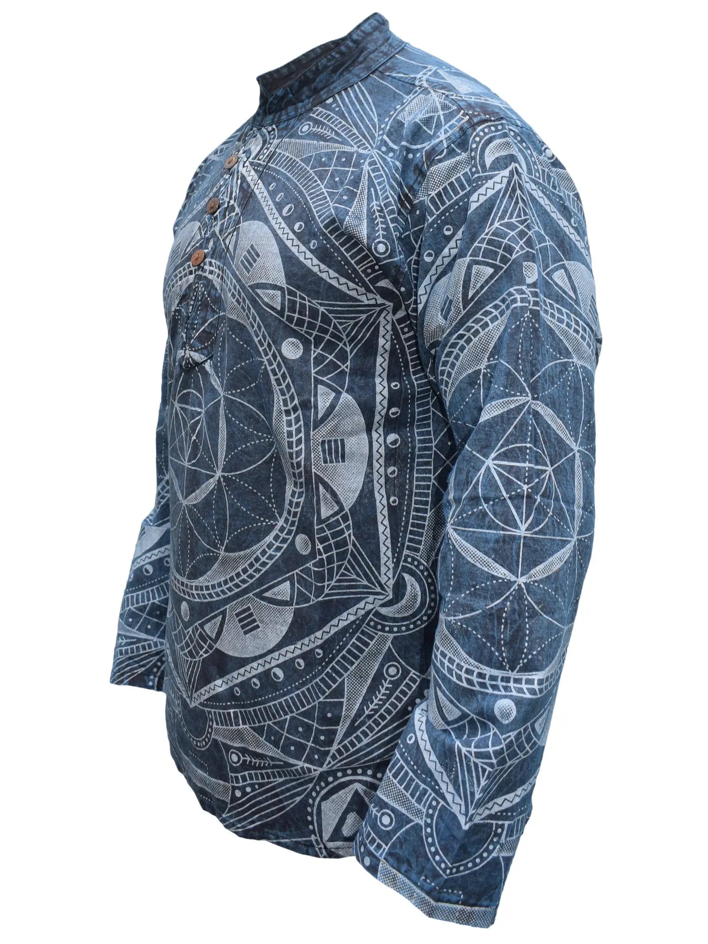 Mandala Print Hemp Cotton Stone Washed Collar Shirt - COMING SOON