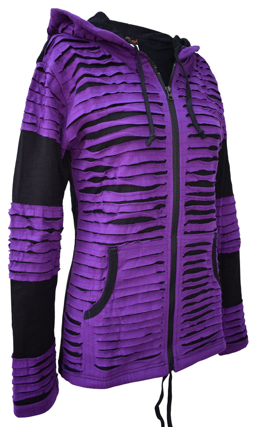 Womens Gothic Long Hood Razorcut Purple Black Goth Hoodie
