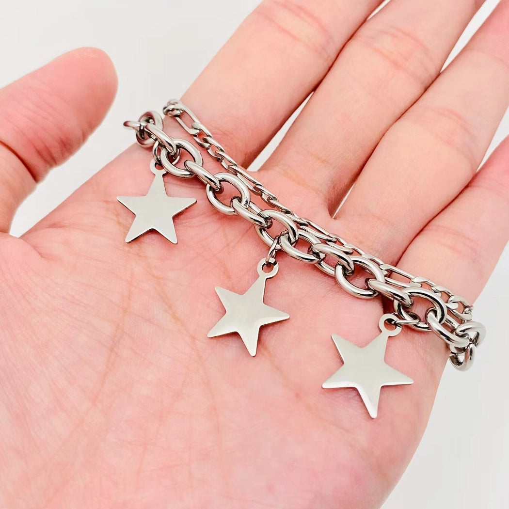 3 Stars Charm Stainless Steel Bracelet