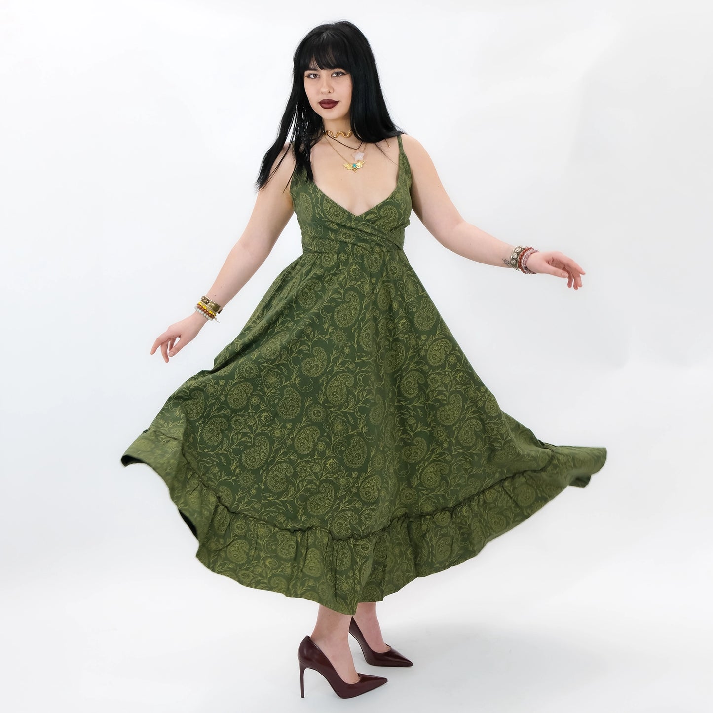 Cottage Bloom Green Paisley Maxi Dress
