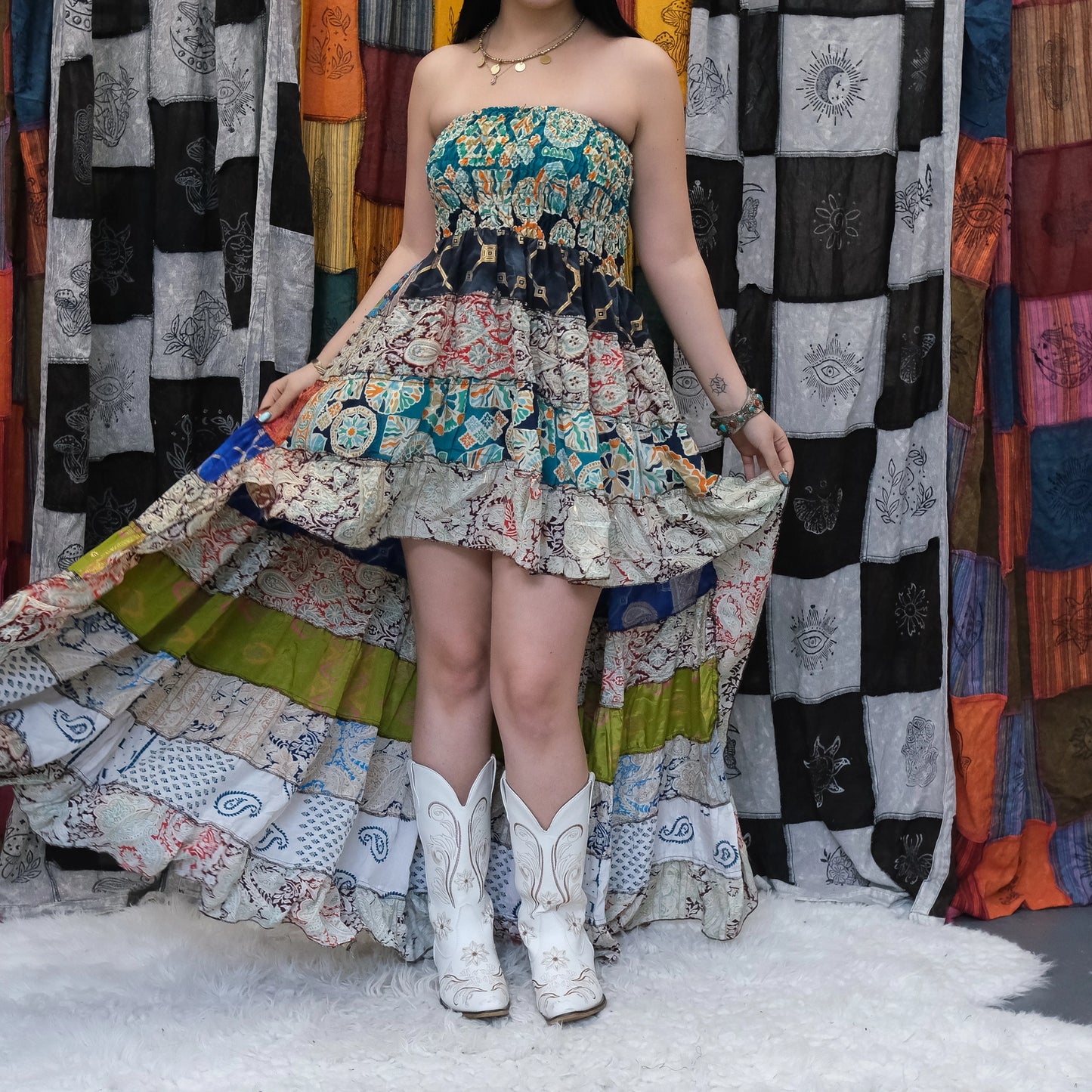 Patchwork Boho High Low Summer Boho Dress