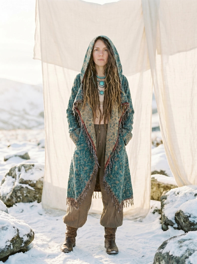 Hooded Wool Fringed Festival Coat