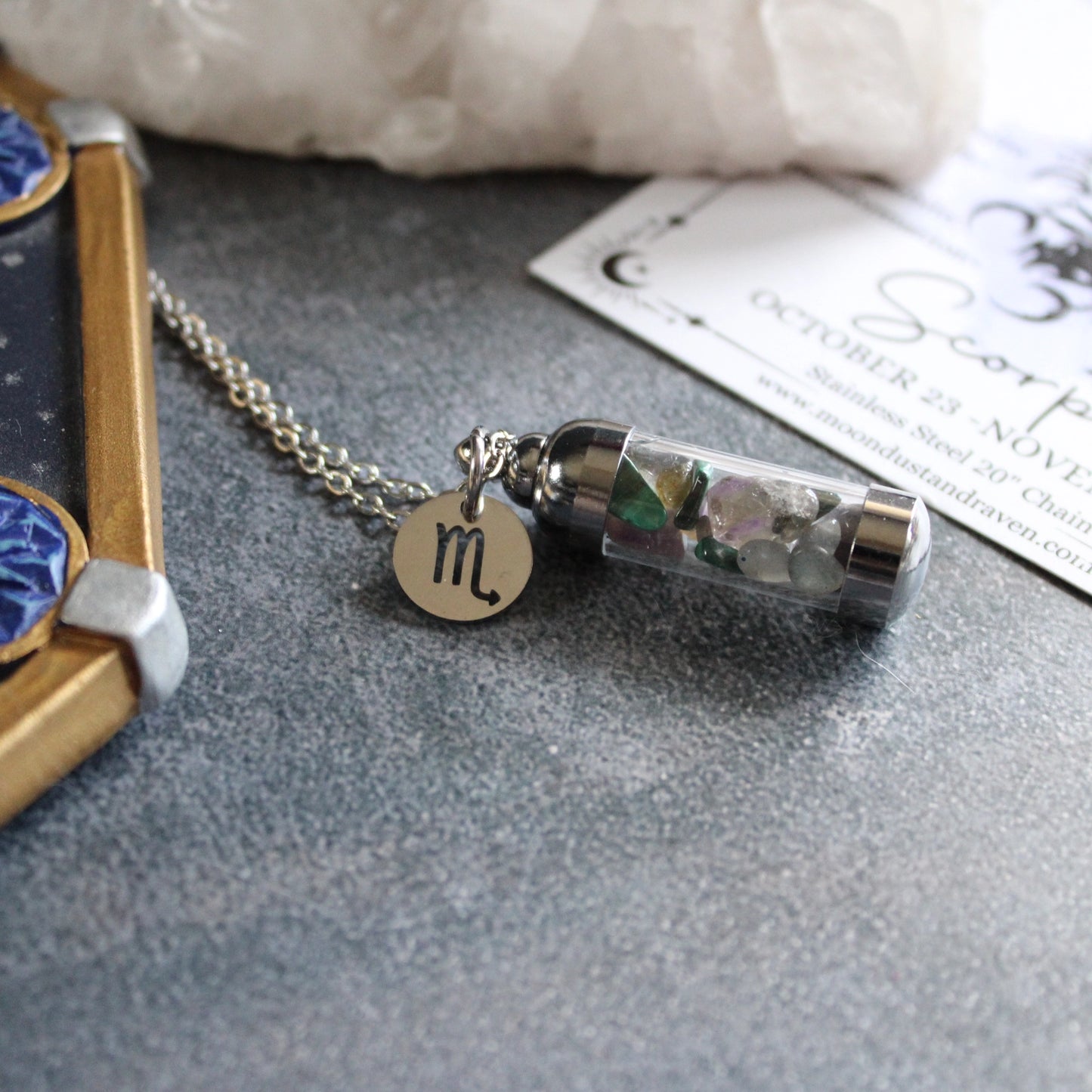 Scorpio Crystal Vial Necklace,
