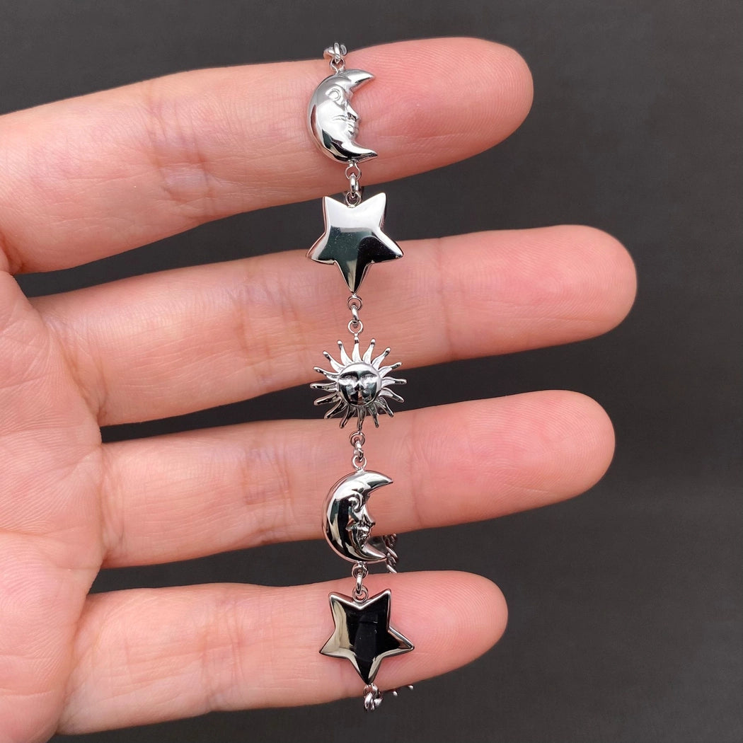 Glossy Sun Moon Star 18K Gold Plated Ss Bracelet