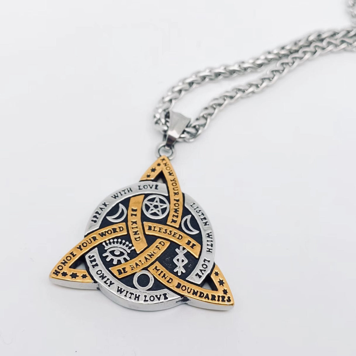 Triangle Star Moon Emblem Stainless Steel Necklace