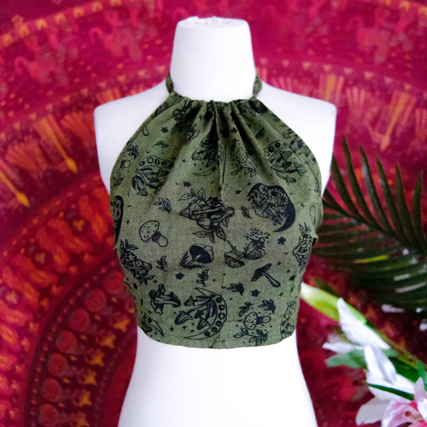 Mushroom/Celestial Cotton Halter Top