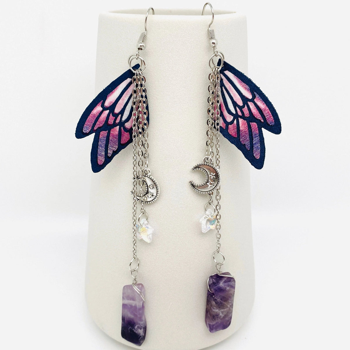 Crystal Pendant Earrings Purple Butterfly Wings