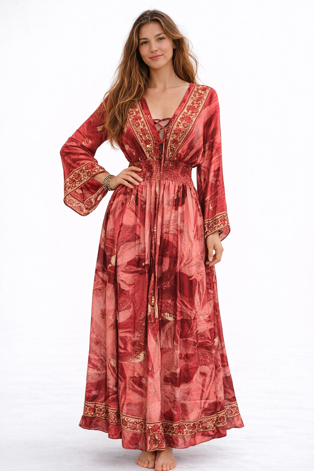 Long Boho Dress W/Pockets