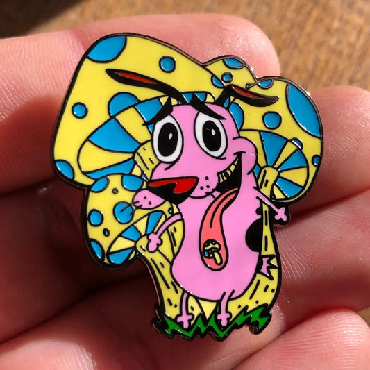 The Cowardly Dog Goes On A Mushroom Trip Pin – 1.5"