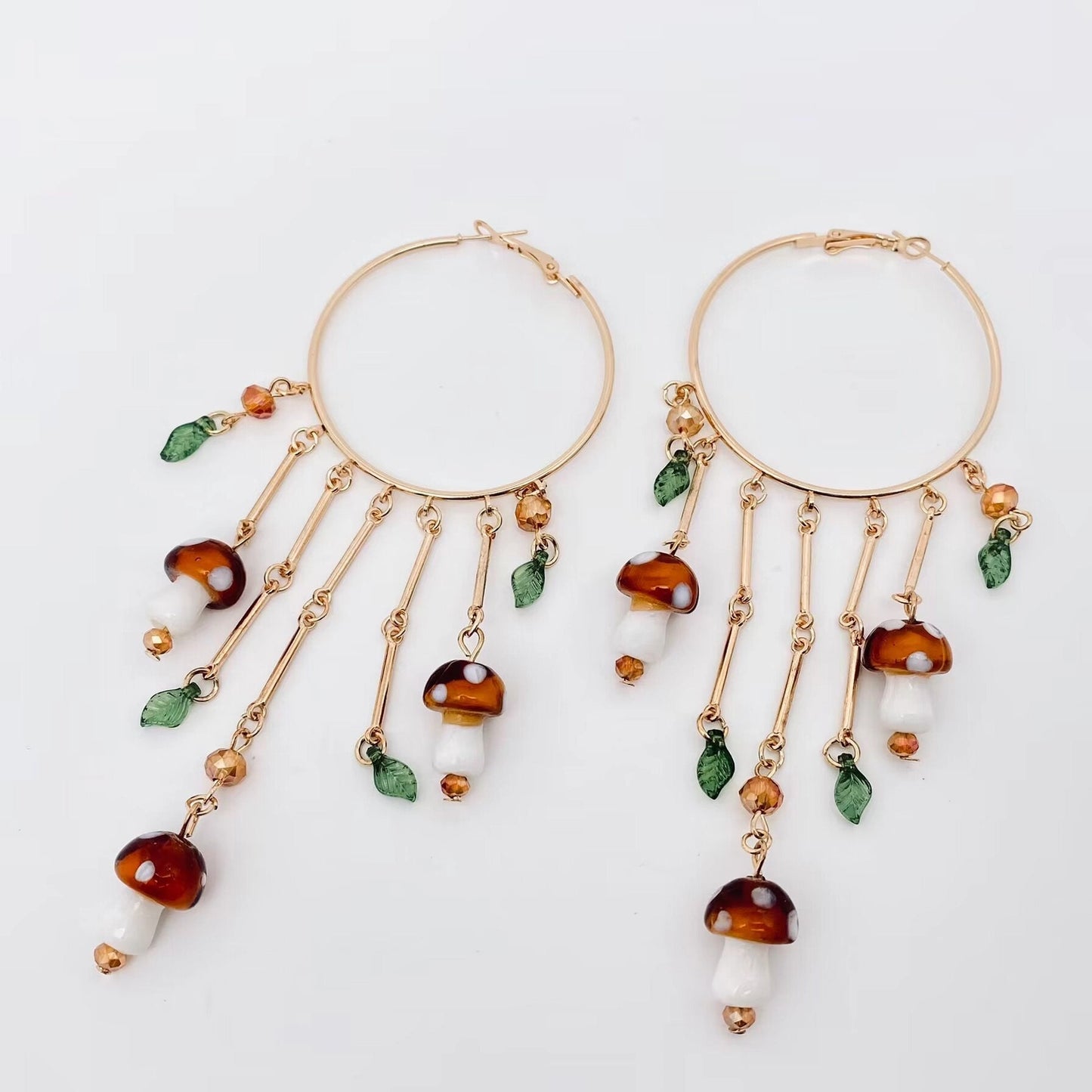 Mushroom Charm Tassel Large Ring Hoop Earrings