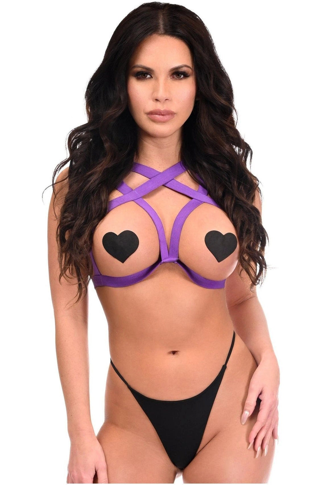 Purple Stretchy Body Harness Top