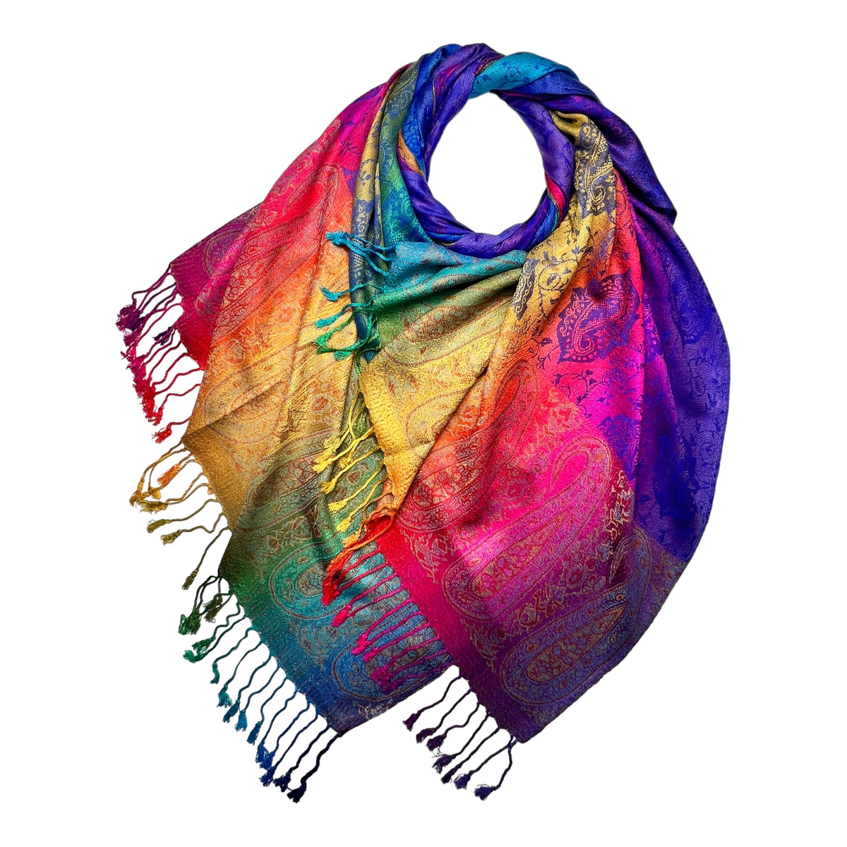 Rainbow Pashmina Paisley Print with Tassels