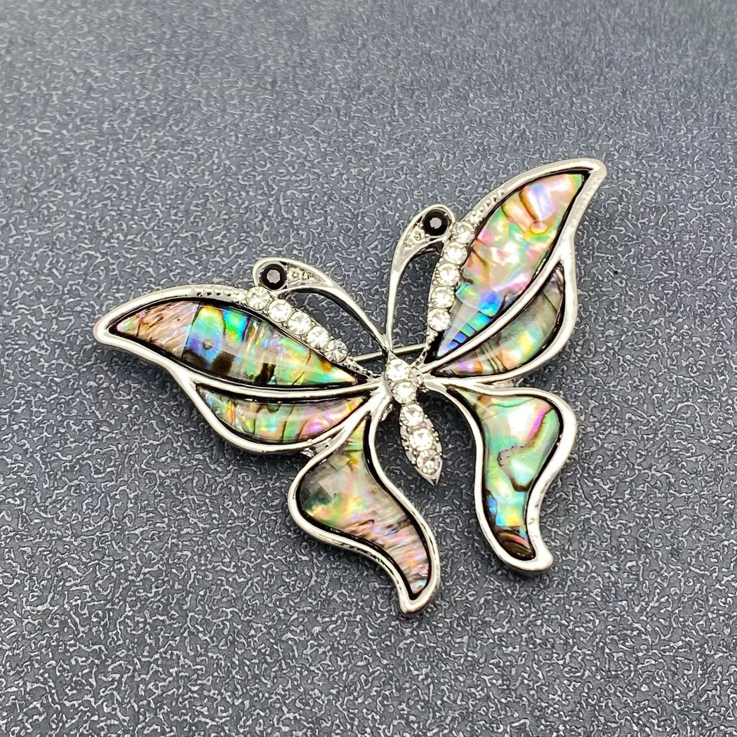 Abalone Shell Silver Butterfly Brooch