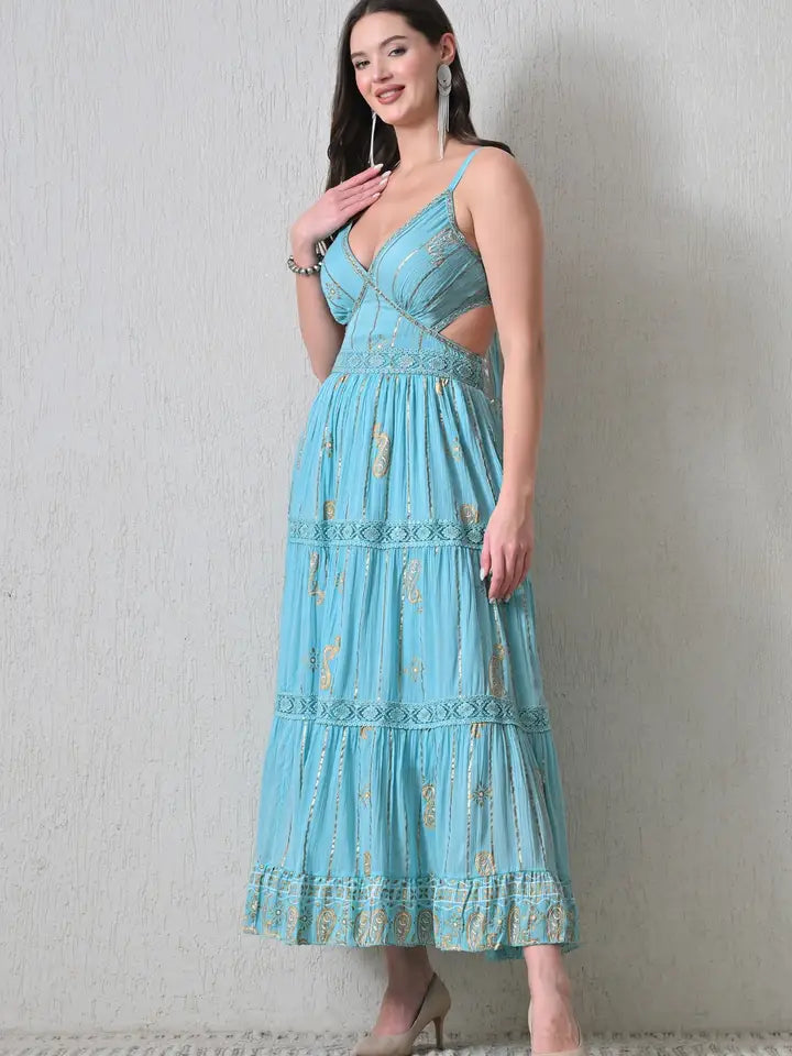 Bohemian Paisley Print Tiered Maxi Dress