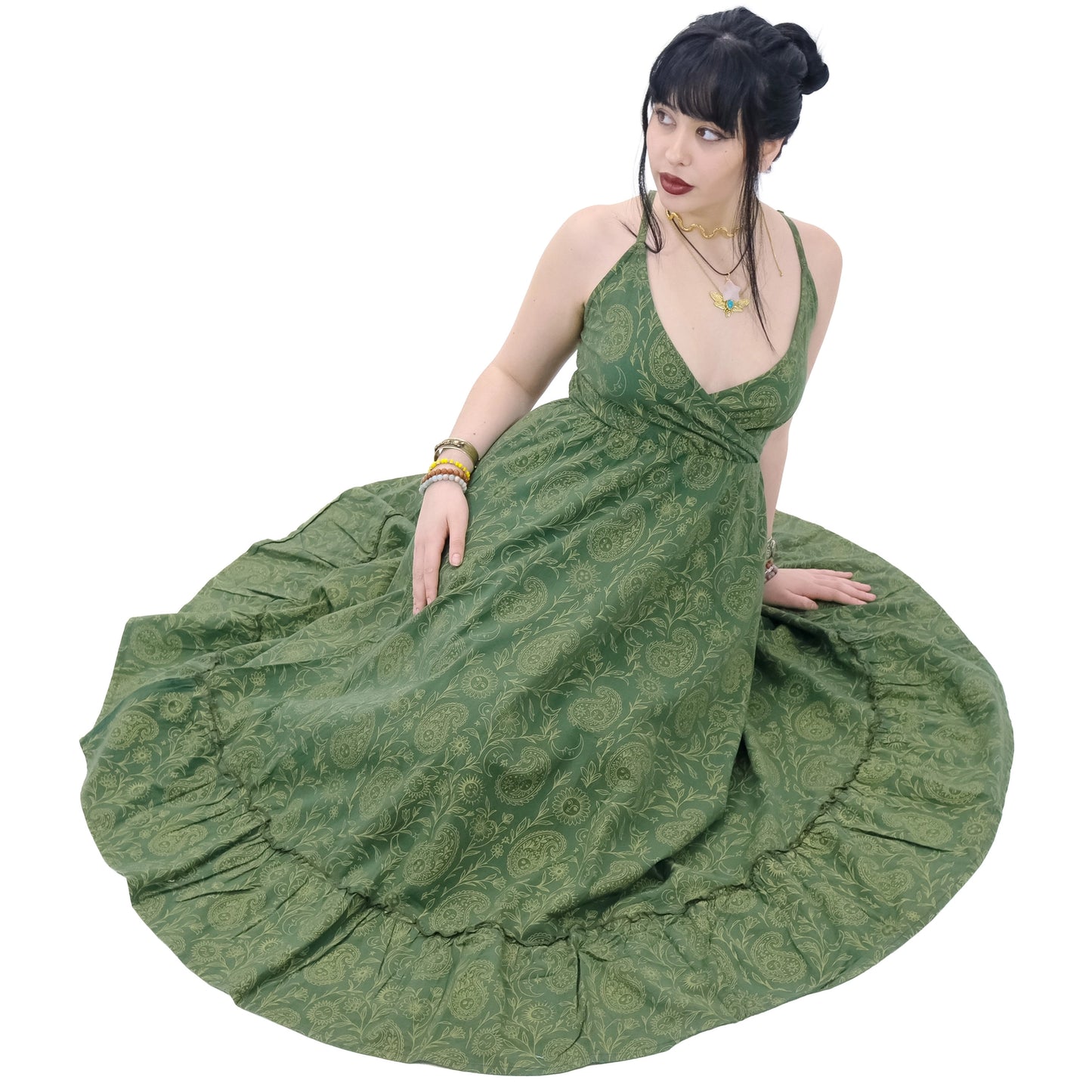 Cottage Bloom Green Paisley Maxi Dress