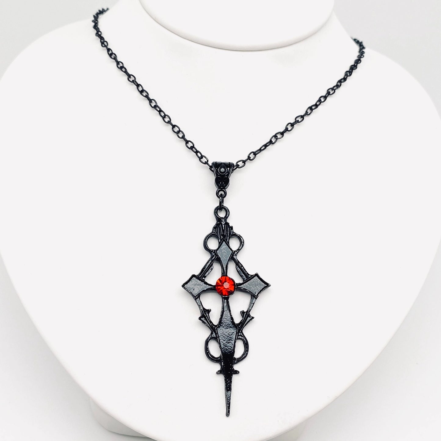 Black Pointed Cross Gothic Necklace