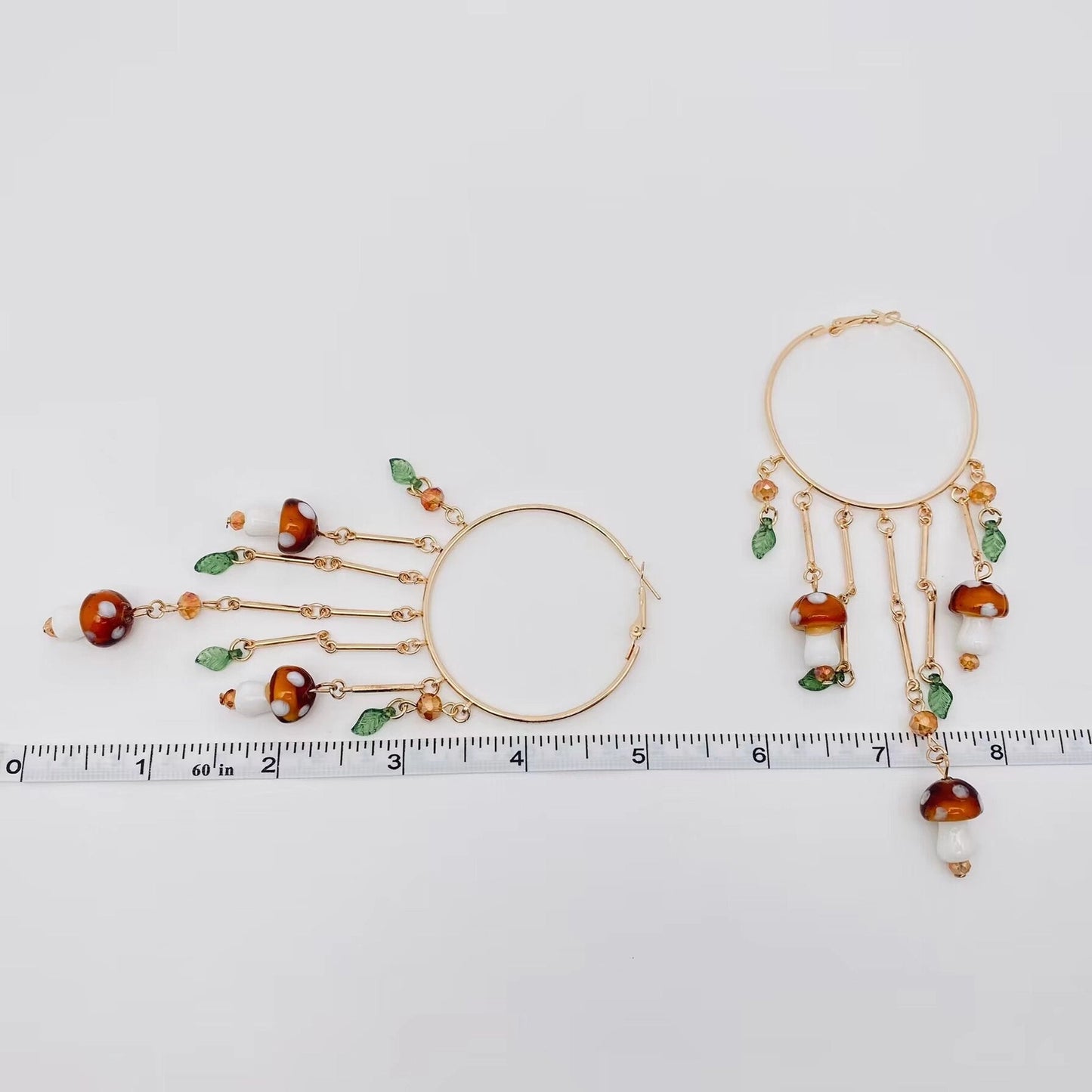 Mushroom Charm Tassel Large Ring Hoop Earrings
