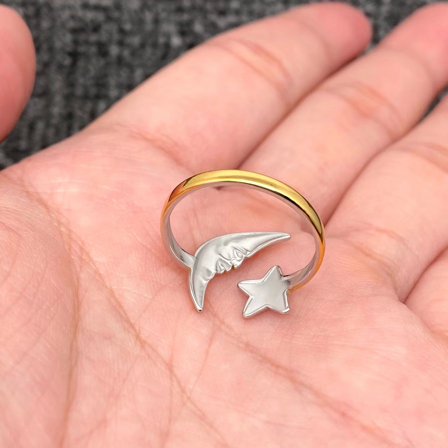 Two Tone Moon 18K Gold Plated S.Steel Ring