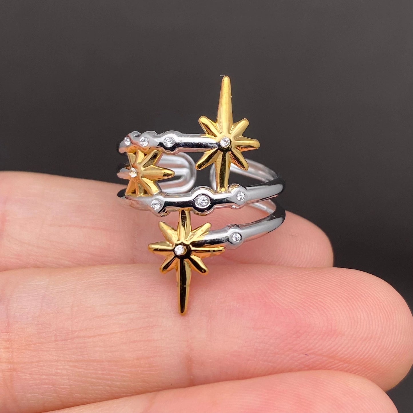 Two Tone Stars 18K Gold Plated S.Steel Ring