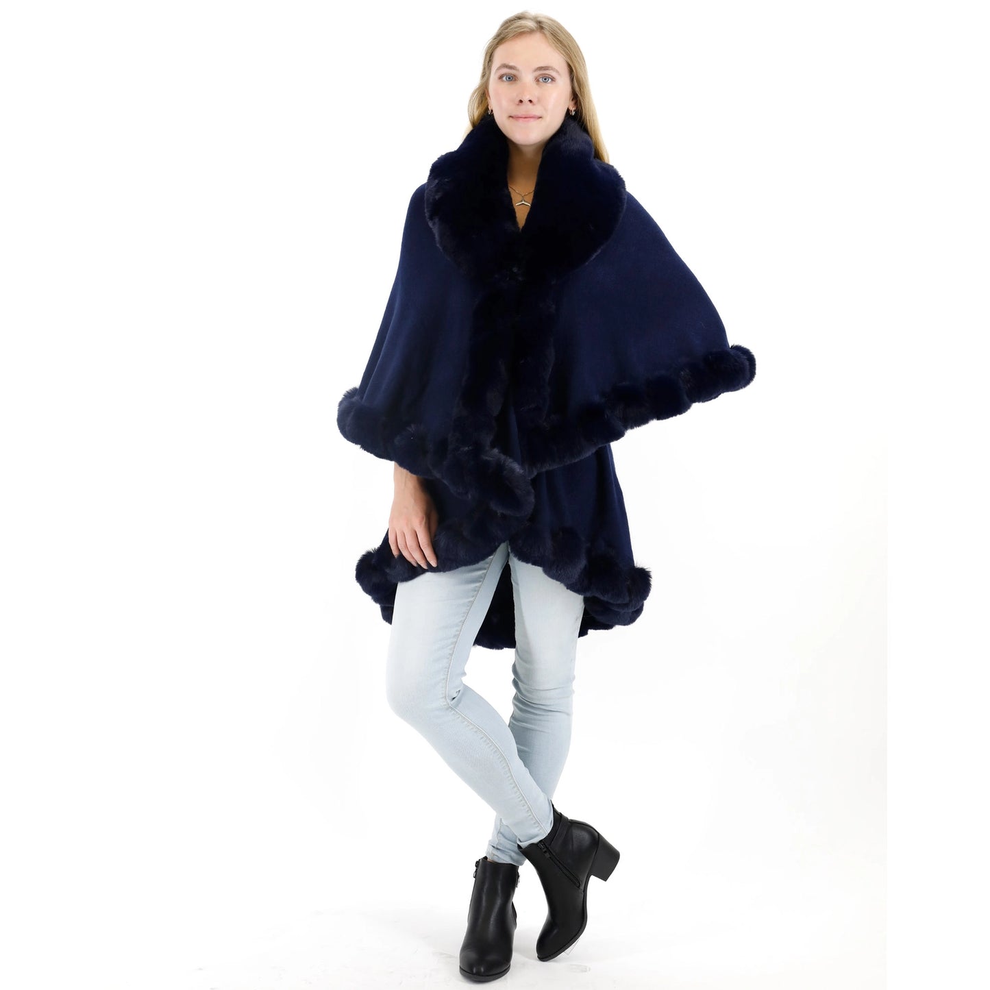 Solid Color Fur Double Layer Poncho