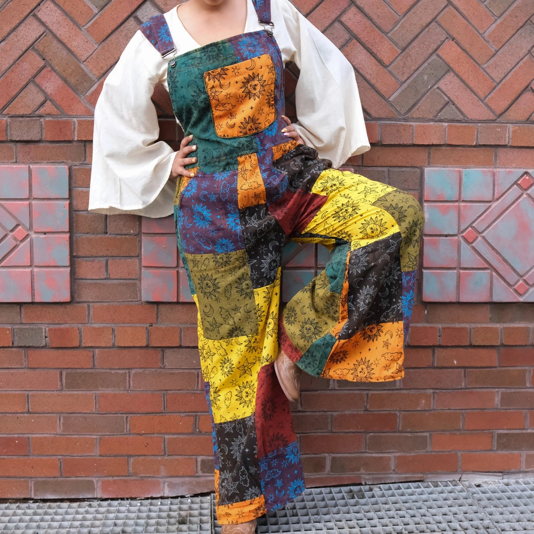 Patchwork Celestial Wide Leg Jumpsuit with Pocket