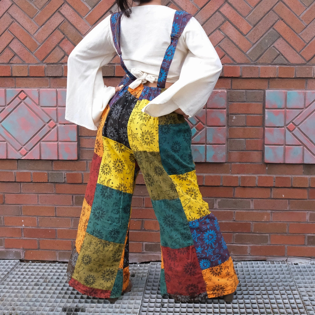 Patchwork Celestial Wide Leg Jumpsuit with Pocket