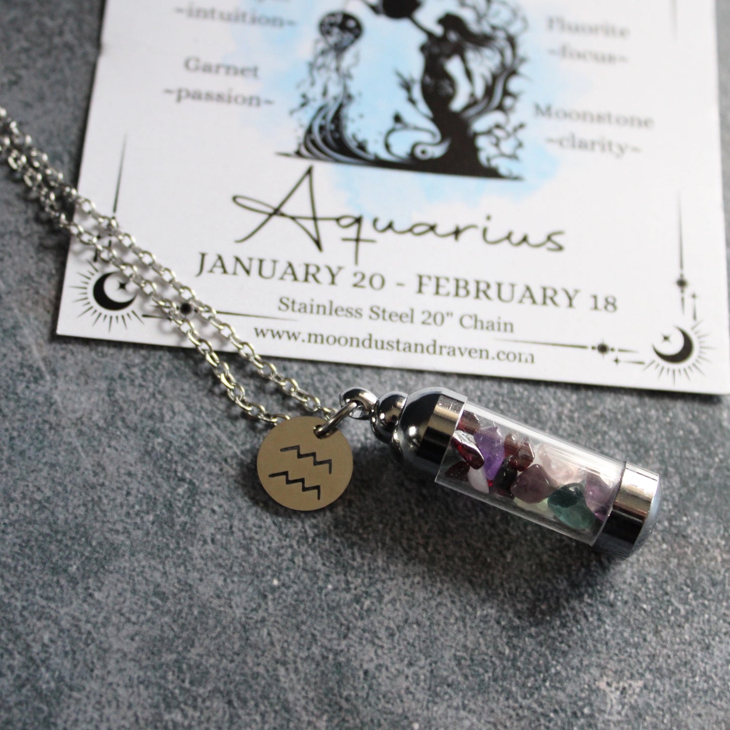 Aquarius Crystal Vial Necklace