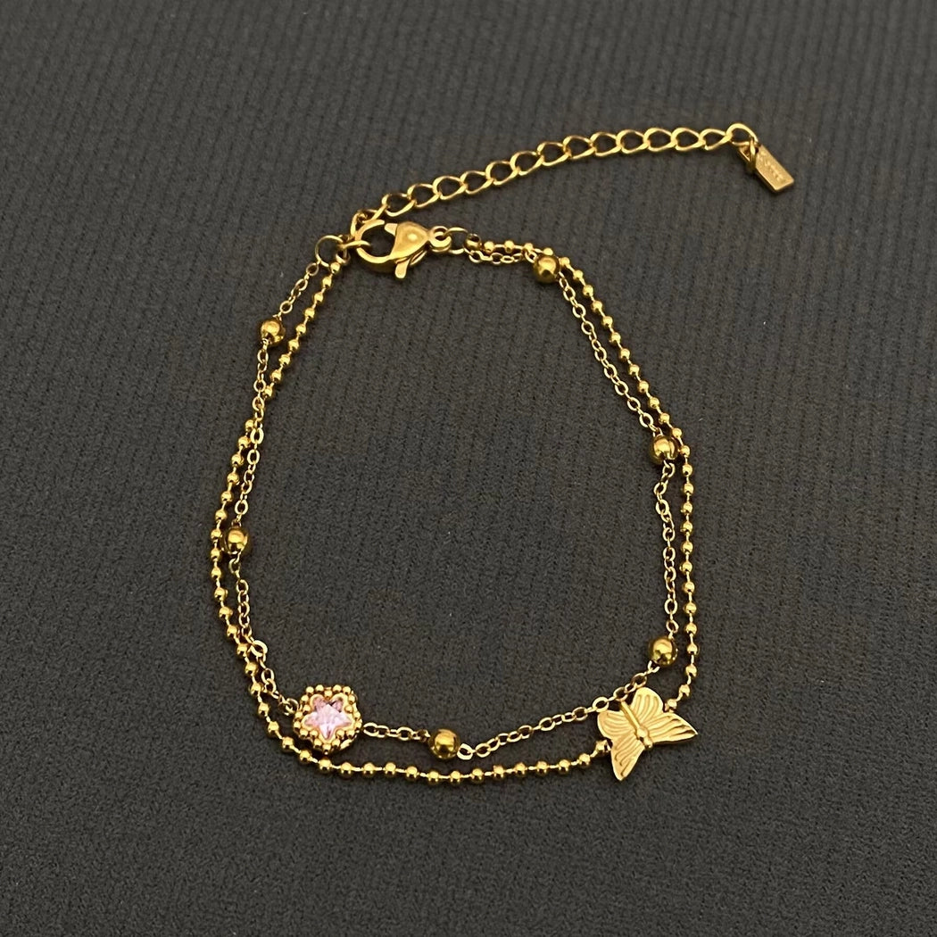 Flower & Butterfly 18K Ss Bracelet