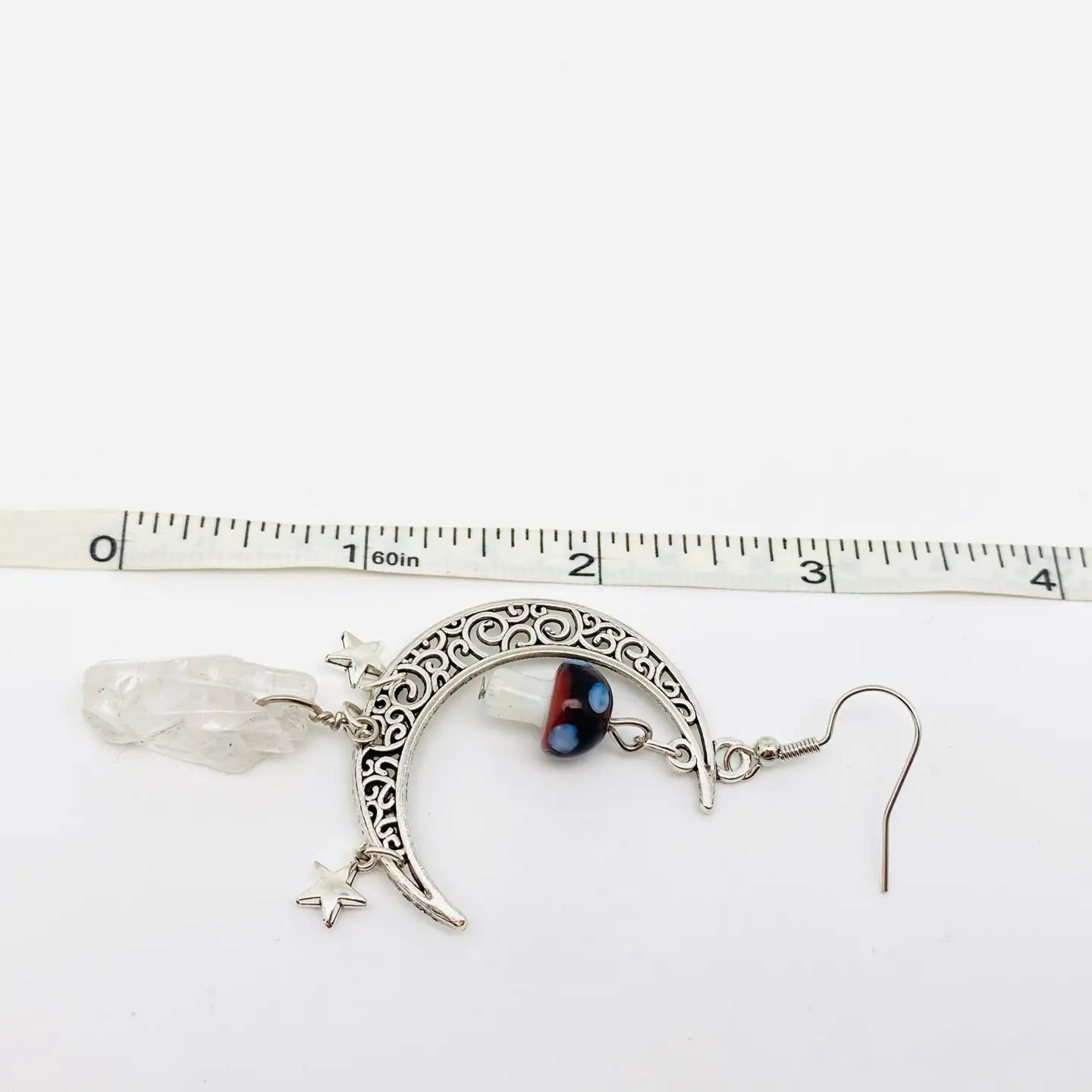 Hollow Moon Mushroom White Crystal Earrings