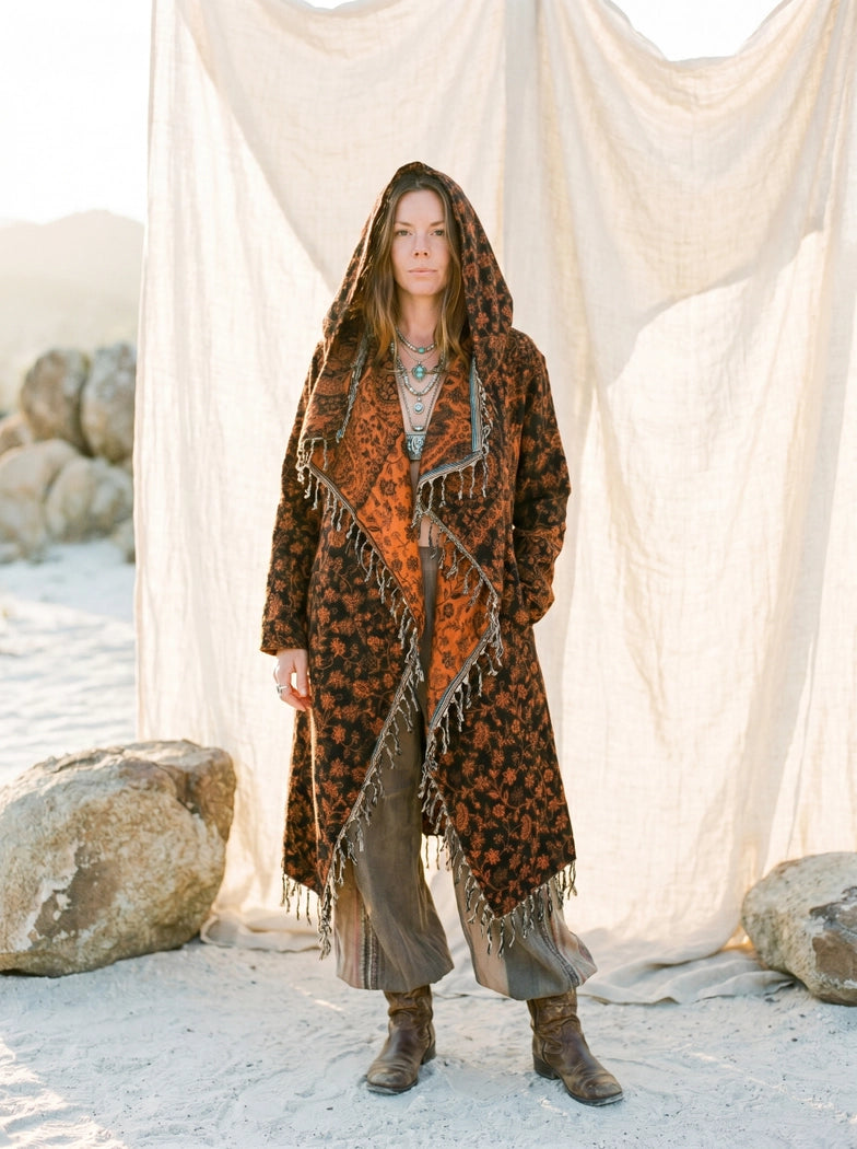 Hooded Wool Fringed Festival Coat
