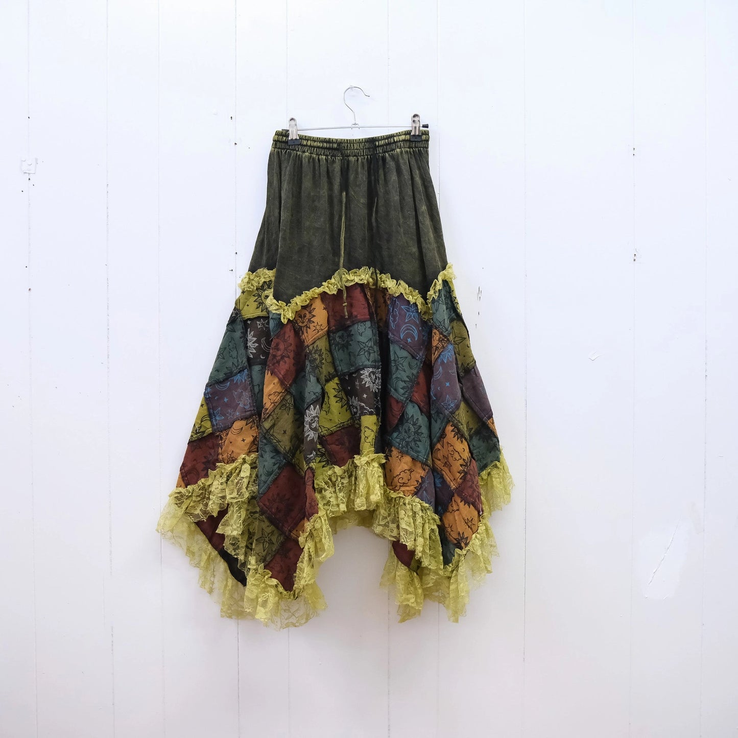 Patchwork Celestial Lace Handmade Asymmetrical Skirt