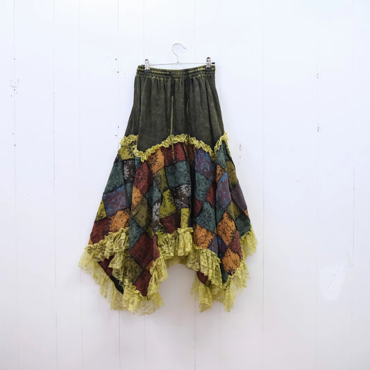 Patchwork Celestial Lace Handmade Asymmetrical Skirt