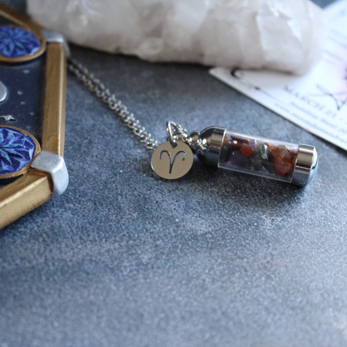 Aries Crystal Vial Necklace