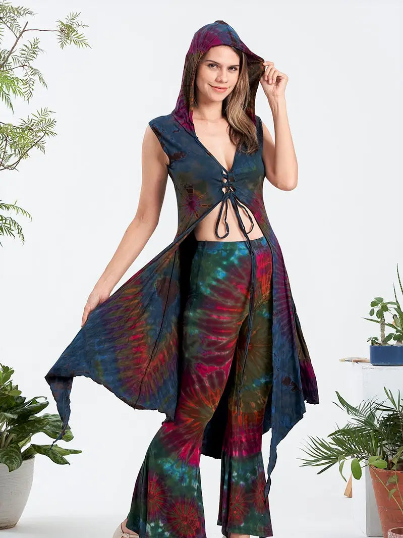 Long Hooded Tie-Dye Crop Top