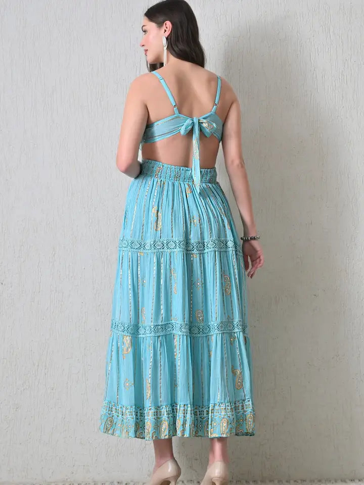 Bohemian Paisley Print Tiered Maxi Dress