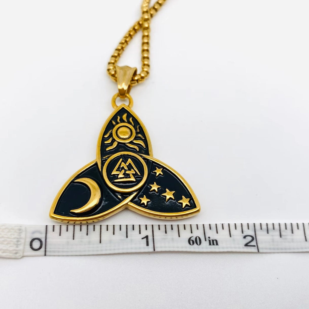 Sun Star Moon Valknut Stainless Steel Necklace
